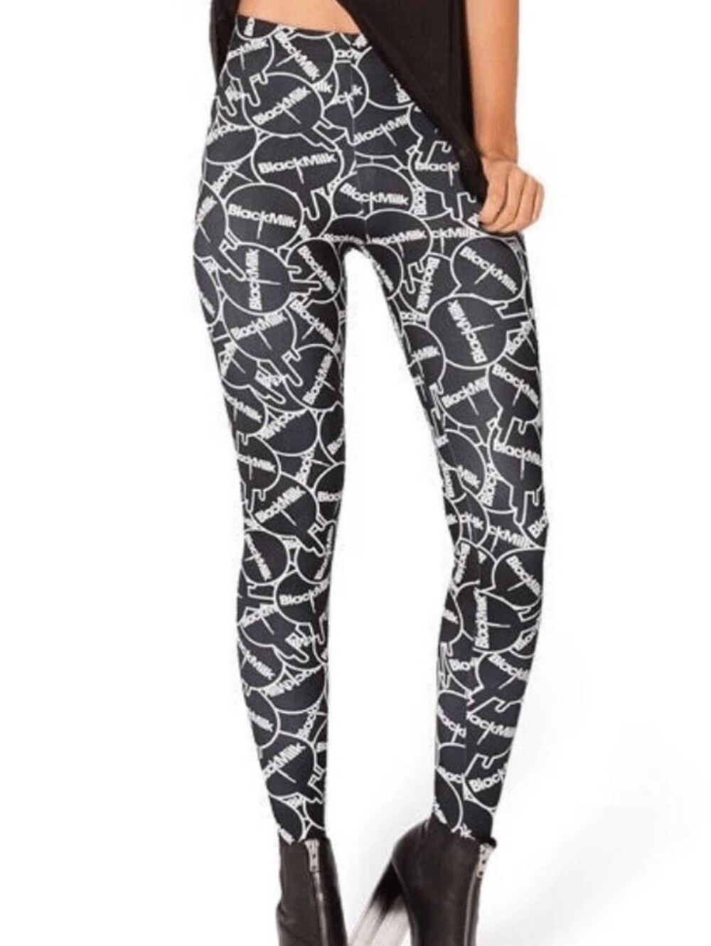 Blackmilk Logo Sticker Print Black & White High Waisted Leggings Large